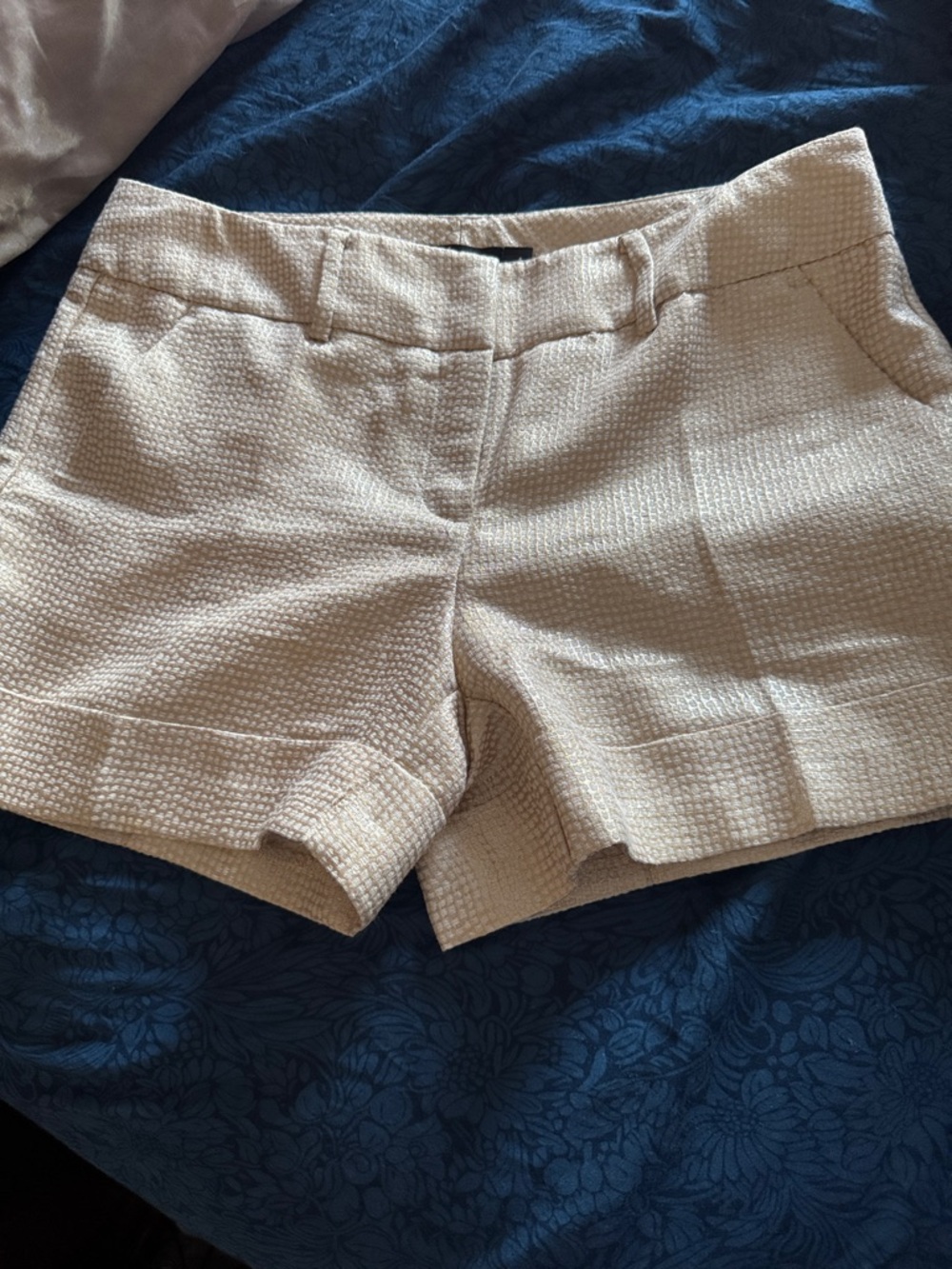 High-Rise Cream Textured Women's Shorts